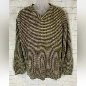 Vintage TAG Sport Men’s size L Green Woven Knit V Neck Pullover Sweater USA